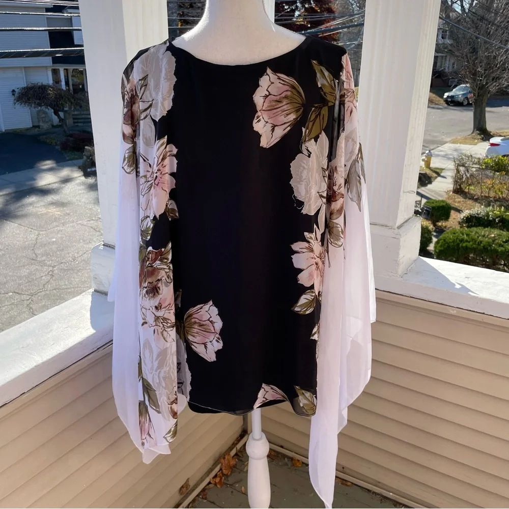 Joseph Ribkoff Cape Sleeve Floral Top Size 22 - Picture 10 of 13